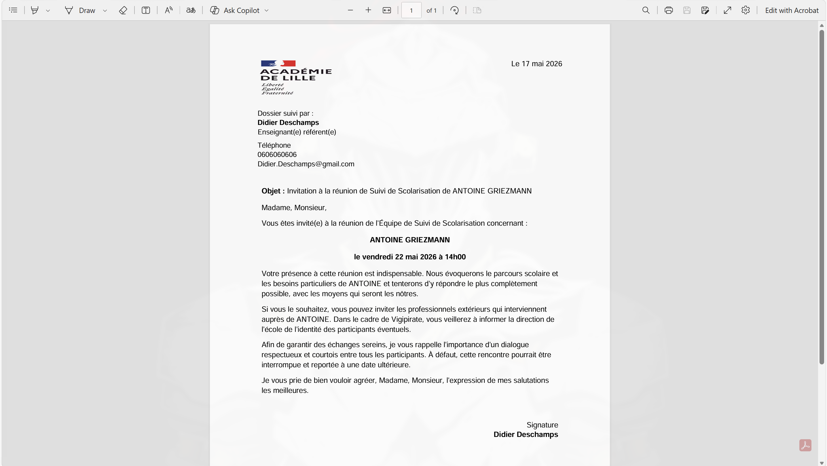 Invitation PDF générée